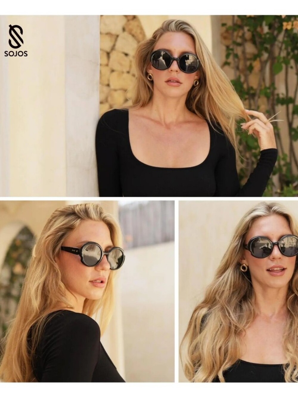 Sojos Women's Retro Black Round Sunglasses